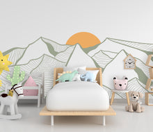 Load image into Gallery viewer, Minimalist Mountain Line Art Wall Decal – Boho Colorful Nature Decor – Modern Home Accent – Nursery Mountain Wall Sticker, Kids Room 628LU