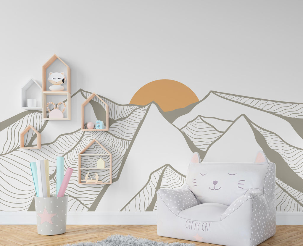 Minimalist Mountain Line Art Wall Decal – Boho Colorful Nature Decor – Modern Home Accent – Nursery Mountain Wall Sticker, Kids Room 628LU