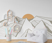 Load image into Gallery viewer, Minimalist Mountain Line Art Wall Decal – Boho Colorful Nature Decor – Modern Home Accent – Nursery Mountain Wall Sticker, Kids Room 628LU