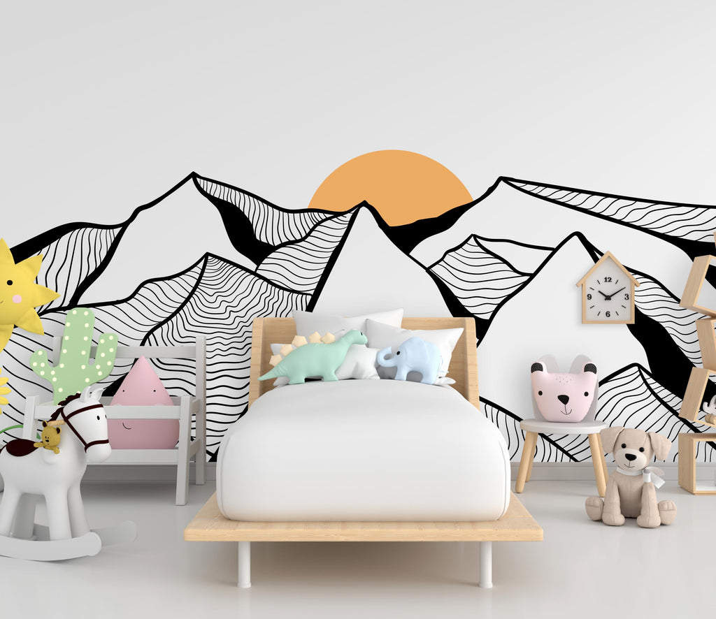 Minimalist Mountain Line Art Wall Decal – Boho Colorful Nature Decor – Modern Home Accent – Nursery Mountain Wall Sticker, Kids Room 628LU