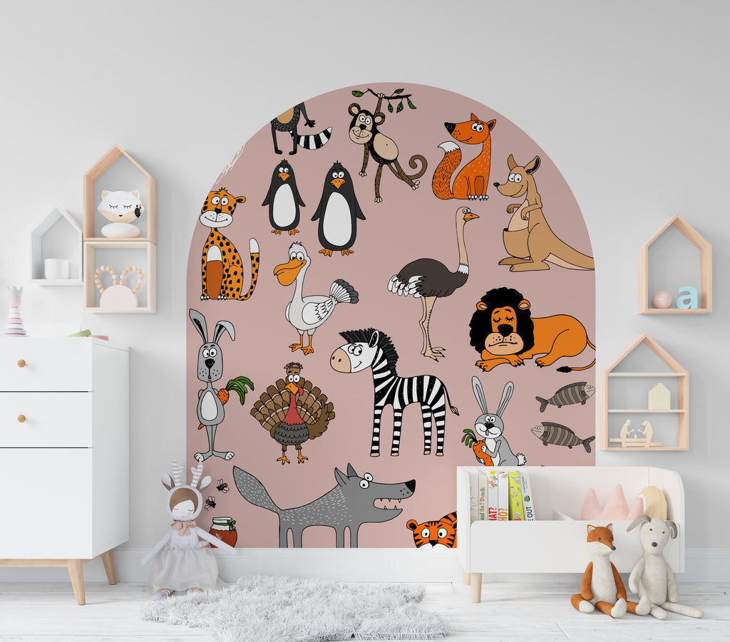 Safari Animal Wall Decal for Kids Room, Nursery Animal Wall Stickers, Jungle Animals Wall Art, Cute Animal Decor, Hedboard Wall Decal 607LU