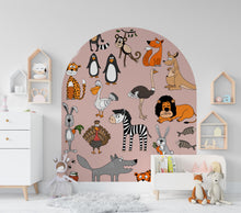 Load image into Gallery viewer, Safari Animal Wall Decal for Kids Room, Nursery Animal Wall Stickers, Jungle Animals Wall Art, Cute Animal Decor, Hedboard Wall Decal 607LU