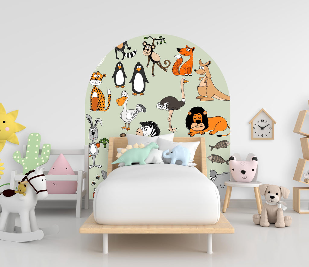 Safari Animal Wall Decal for Kids Room, Nursery Animal Wall Stickers, Jungle Animals Wall Art, Cute Animal Decor, Hedboard Wall Decal 607LU