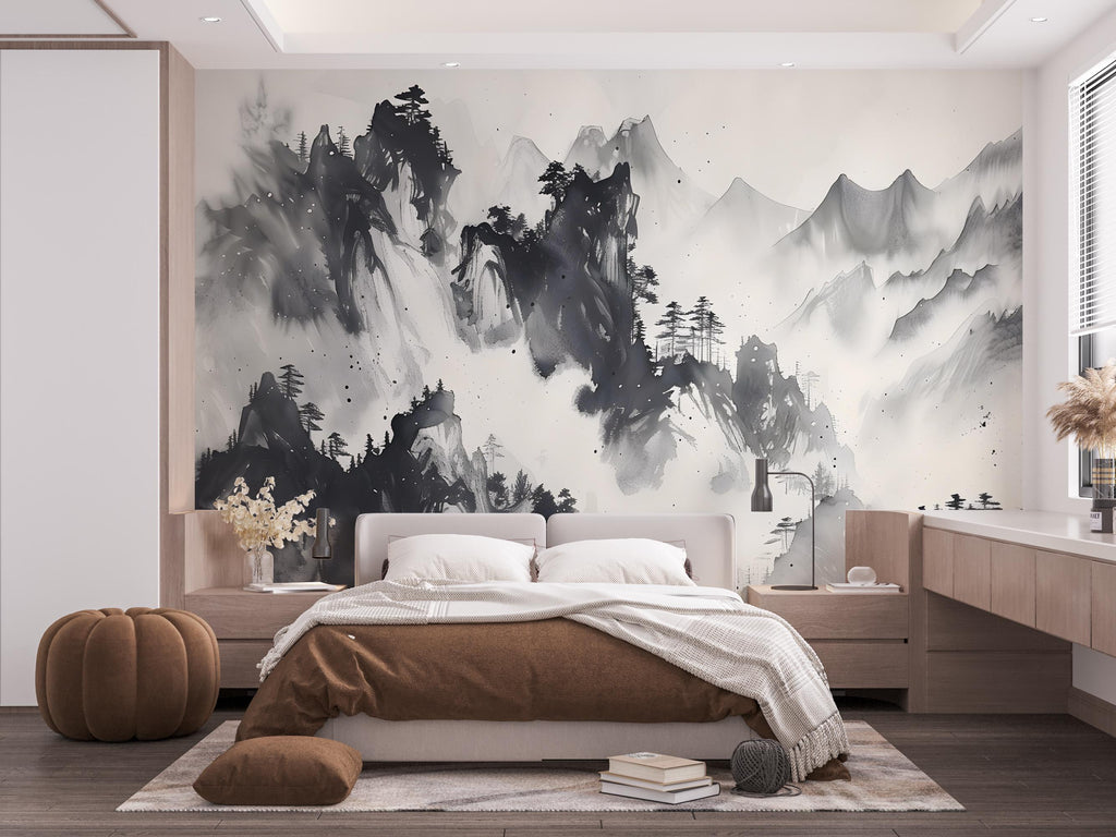 Mountain Foggy Wall Graphics Peel and Stick Forest room Wallpaper Nursery Self Adhesive Removable nursery wall decor Mural 600RS