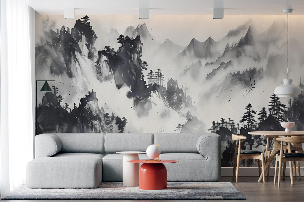 Mountain Foggy Wall Graphics Peel and Stick Forest room Wallpaper Nursery Self Adhesive Removable nursery wall decor Mural 600RS