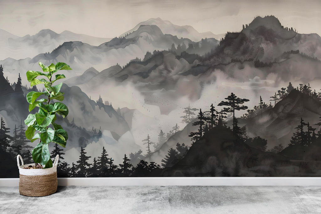 Mountain Foggy Wall Graphics Peel and Stick Forest room Wallpaper Nursery Self Adhesive Removable nursery wall decor Mural 601RS