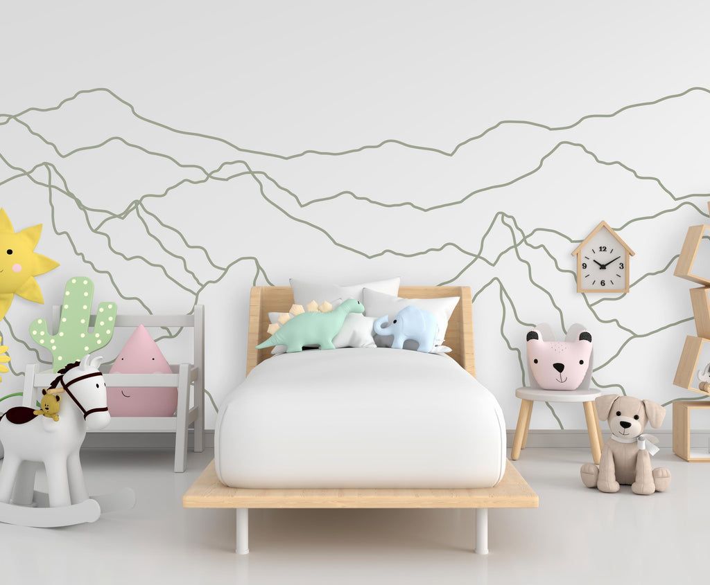 Minimalist Mountain Line Art Wall Decal – Boho Colorful Nature Decor – Modern Home Accent – Nursery Mountain Wall Sticker, Kids Room 608LU