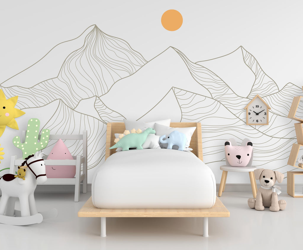 Minimalist Mountain Line Art Wall Decal – Boho Colorful Nature Decor – Modern Home Accent – Nursery Mountain Wall Sticker, Kids Room 609LU