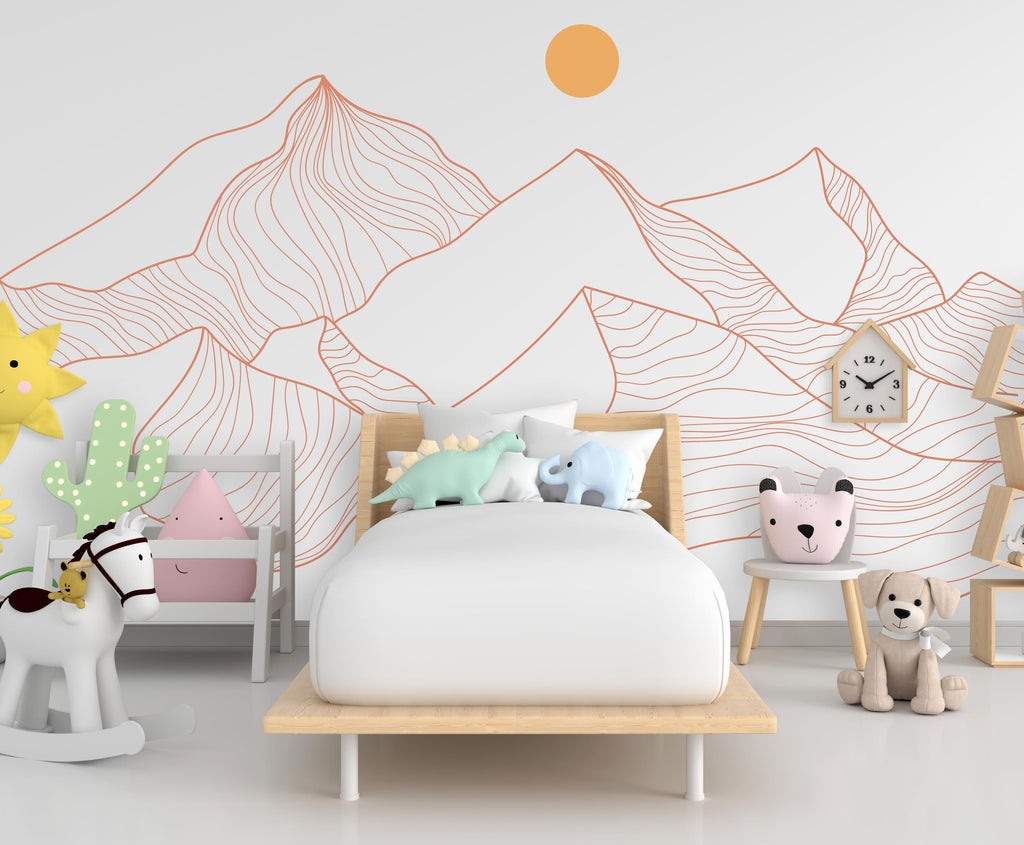 Minimalist Mountain Line Art Wall Decal – Boho Colorful Nature Decor – Modern Home Accent – Nursery Mountain Wall Sticker, Kids Room 609LU