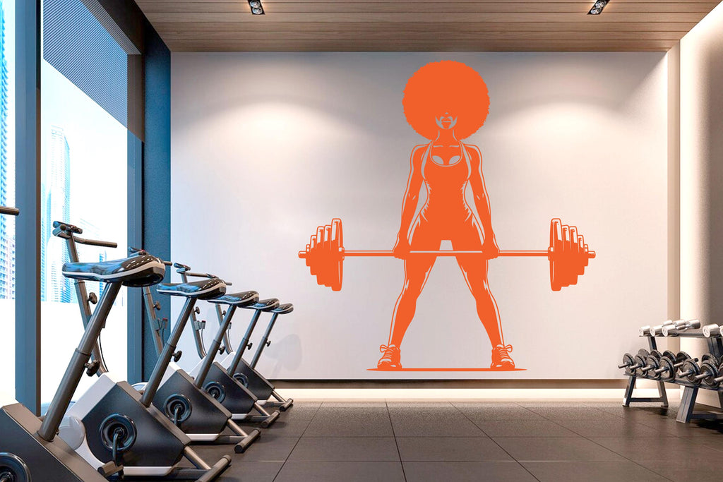 Gym Wall Decal Afro Girl Power fitness Quote Decor Workout Art Vinyl Gym Wall Stickers Bedroom Gym Workout Girl Motivation Crossfit 630RS