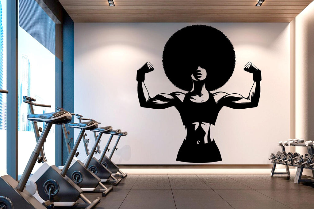 Gym Wall Decal Afro Girl Power fitness Quote Decor Workout Art Vinyl Gym Wall Stickers Bedroom Gym Workout Girl Motivation Crossfit 631RS