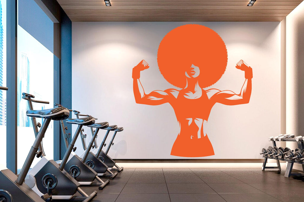 Gym Wall Decal Afro Girl Power fitness Quote Decor Workout Art Vinyl Gym Wall Stickers Bedroom Gym Workout Girl Motivation Crossfit 631RS