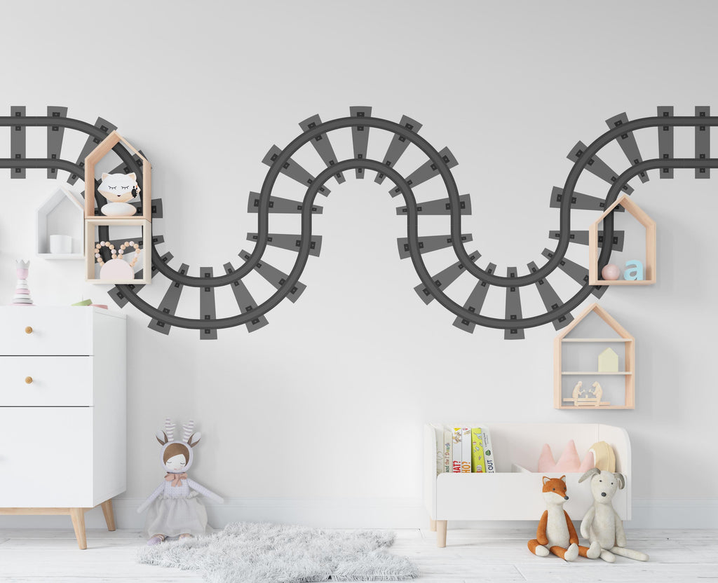 Railroad train Wall Decal Highway Vinyl Sticker Track Route Wall Decor Kids Playroom Boys Room Wall Art Train Bedroom Mural Sticker 605RS