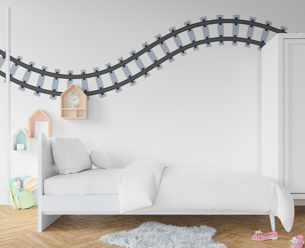Railroad train Wall Decal Highway Vinyl Sticker Track Route Wall Decor Kids Playroom Boys Room Wall Art Train Bedroom Mural Sticker 606RS