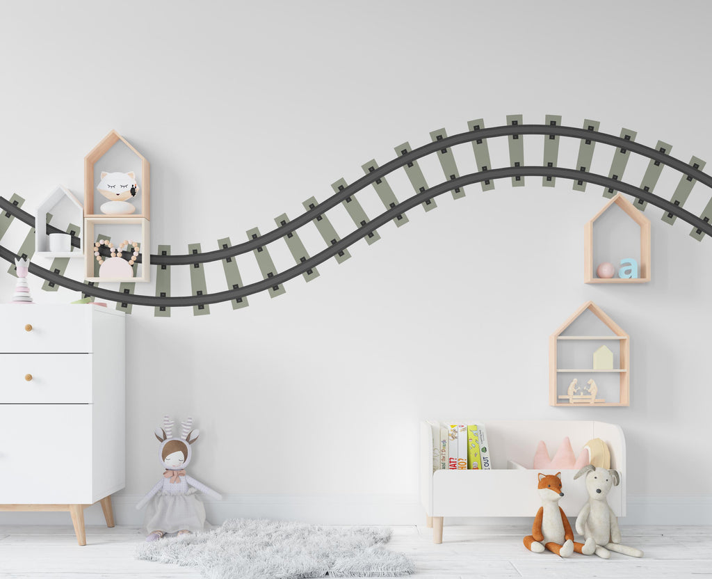 Railroad train Wall Decal Highway Vinyl Sticker Track Route Wall Decor Kids Playroom Boys Room Wall Art Train Bedroom Mural Sticker 606RS