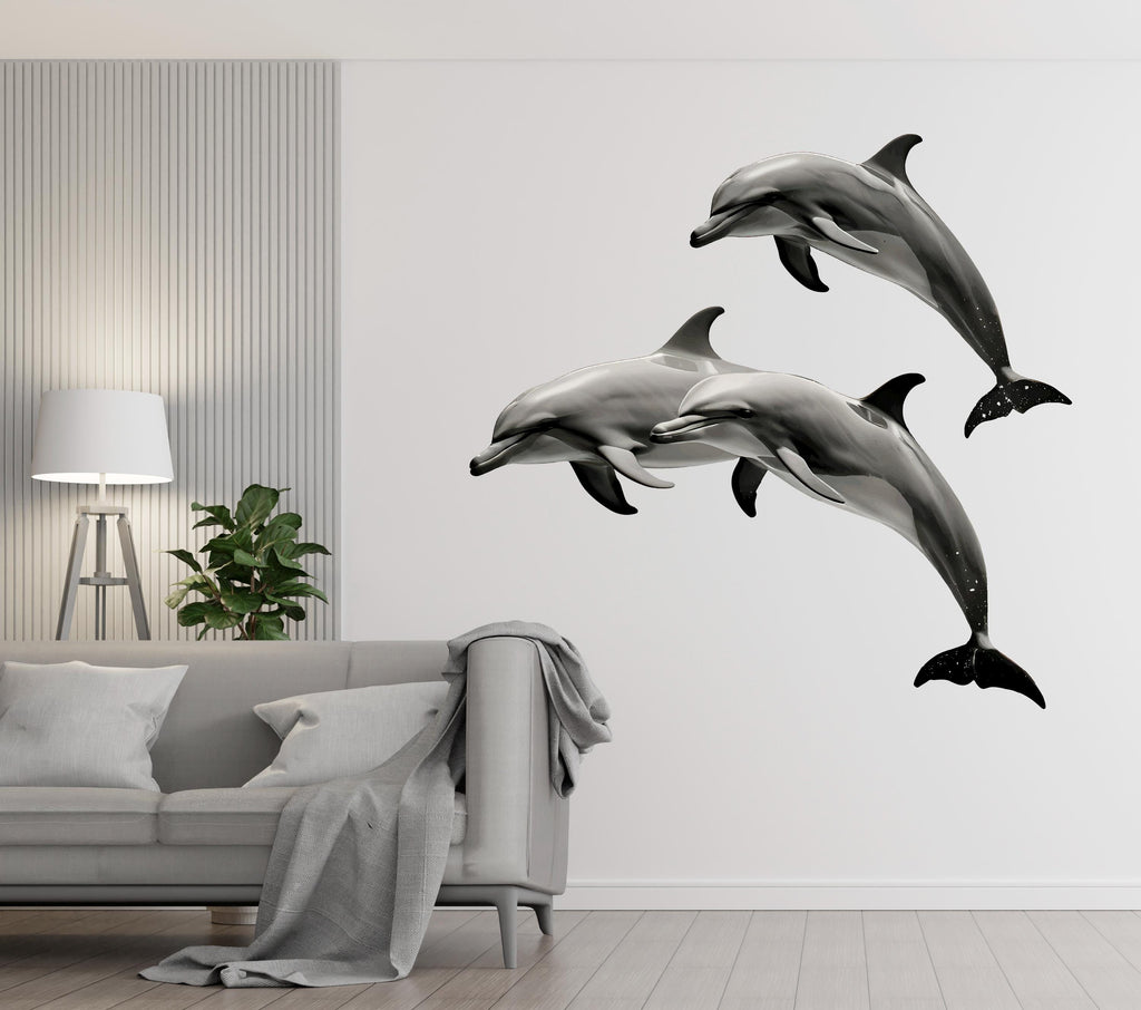Dolphin Wall Art Vinyl Decal, Ocean Animals Wall Decal for Kids and Nursery Living Room, Sea Animals Wall Sticker, Sticker Set Dolphin 387LU