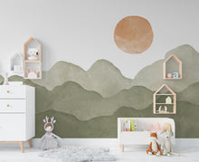 Load image into Gallery viewer, Mountain Sun Wall Art Decal – Boho Colorful Nature Decor – Modern Home Accent – Nursery Mountain Wall Sticker, Kids Room Wall Decor 610LU