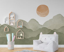 Load image into Gallery viewer, Mountain Sun Wall Art Decal – Boho Colorful Nature Decor – Modern Home Accent – Nursery Mountain Wall Sticker, Kids Room Wall Decor 610LU