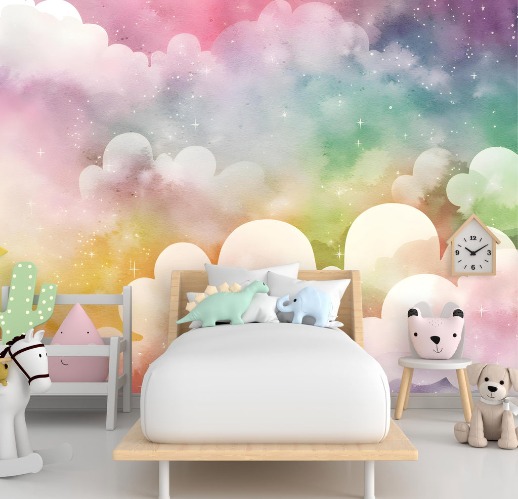 Colorful Cloud Wall Graphics Peel and Stick Cloud room Wallpaper Nursery Self Adhesive nursery wall decor Mural 633RS
