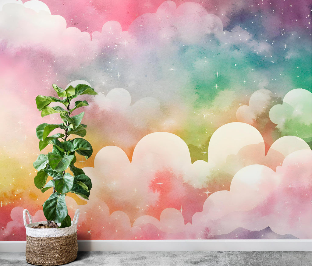 Colorful Cloud Wall Graphics Peel and Stick Cloud room Wallpaper Nursery Self Adhesive nursery wall decor Mural 633RS