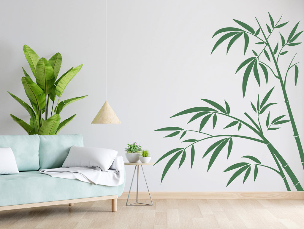 Bamboo Wall Decal, Green Bamboo Stick with Leaves, Nature-Inspired Wall Art, Modern Home Decor, Eco-Friendly Wall Sticker Living Room 613LU