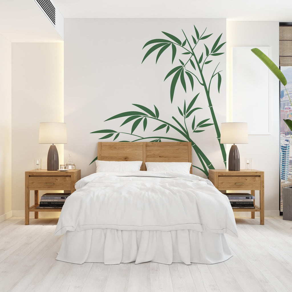 Bamboo Wall Decal, Green Bamboo Stick with Leaves, Nature-Inspired Wall Art, Modern Home Decor, Eco-Friendly Wall Sticker Living Room 613LU
