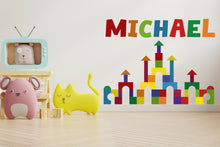 Load image into Gallery viewer, Personalized Kids Name Castle Wall Decal – Colorful Building Block Nursery Sticker, Custom Playroom Wall Art, Bedroom Decoration 633LU