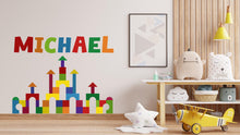 Load image into Gallery viewer, Personalized Kids Name Castle Wall Decal – Colorful Building Block Nursery Sticker, Custom Playroom Wall Art, Bedroom Decoration 633LU
