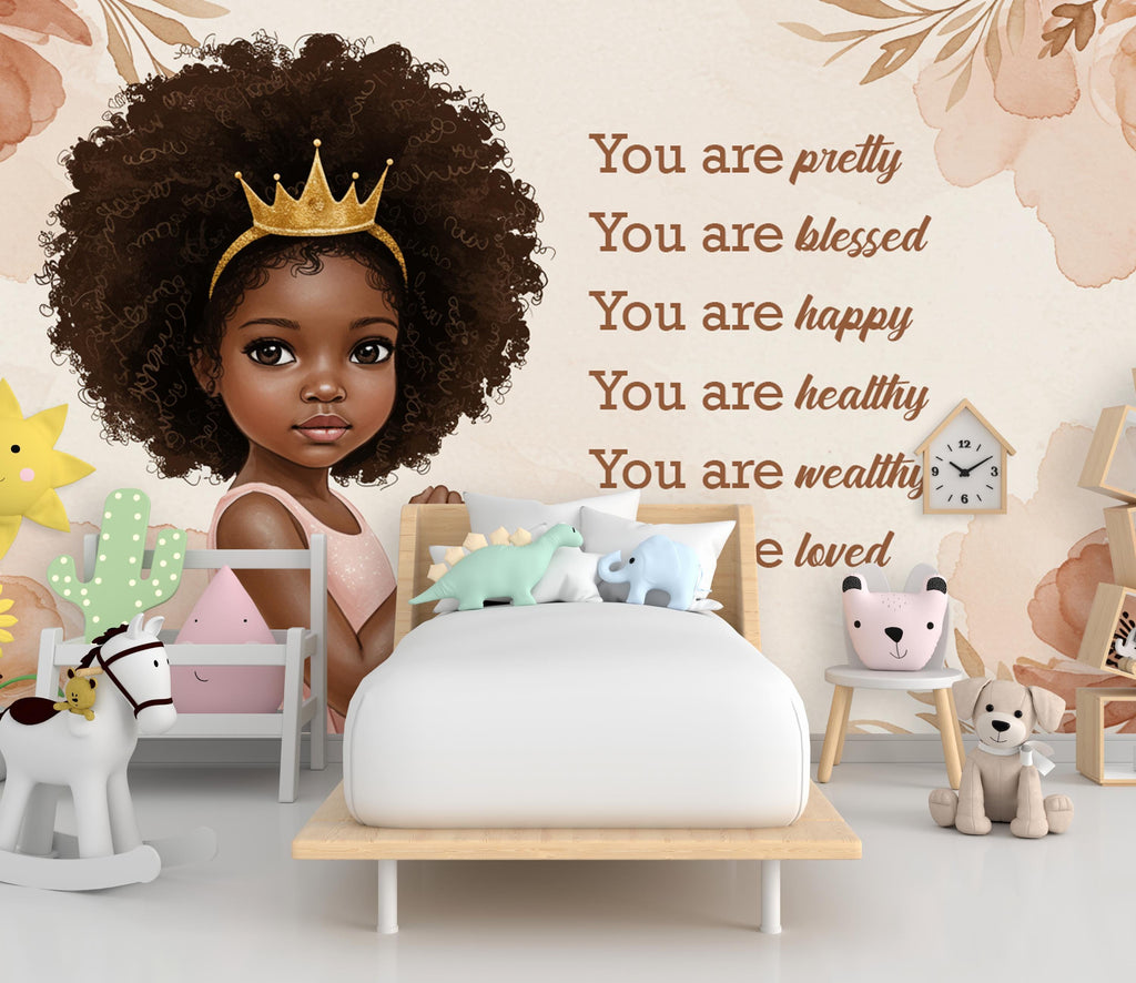 Afro Princess Room Wall Graphics Peel and Stick Girl room Wallpaper Nursery Self Adhesive Removable nursery wall decor Mural 609RS