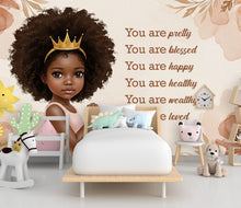 Load image into Gallery viewer, Afro Princess Room Wall Graphics Peel and Stick Girl room Wallpaper Nursery Self Adhesive Removable nursery wall decor Mural 609RS