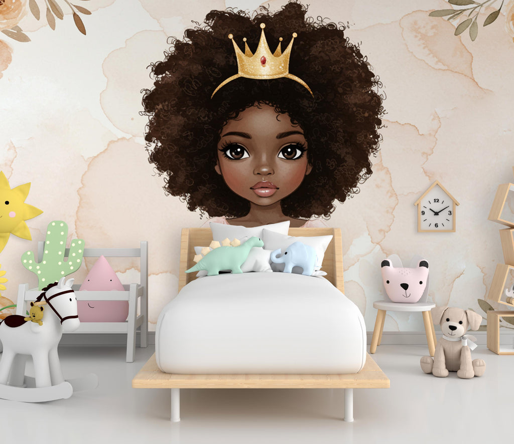 Afro Princess Room Wall Graphics Peel and Stick Girl room Wallpaper Nursery Self Adhesive Removable nursery wall decor Mural 610RS