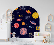 Load image into Gallery viewer, Space-Themed Wall Arch Decal - Planets, Stars &amp; Night Sky Decor - Cosmic Home Decoration for Kids, Bedroom, Nursery - Headboard Decor 614LU