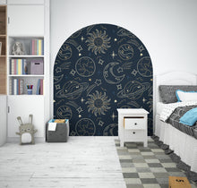 Load image into Gallery viewer, Space-Themed Wall Arch Decal - Planets, Sun, Stars &amp; Night Sky Decor - Cosmic Home Decor for Kids, Bedroom, Nursery - Headboard Decor 615LU