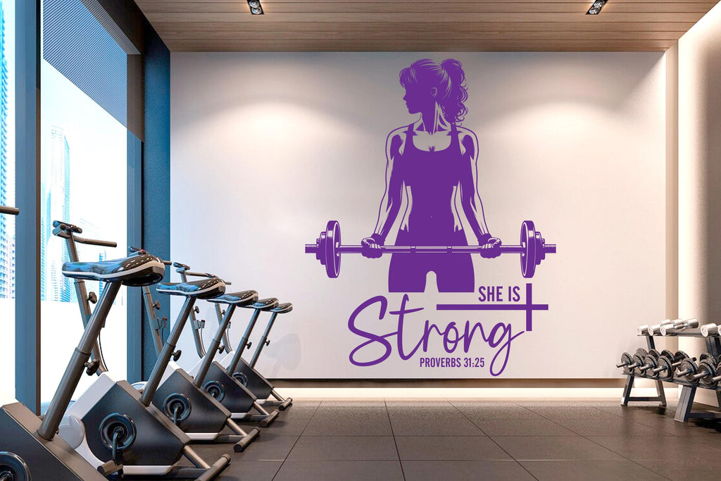She is Strong Gym Wall Decal Afro Girl Power fitness Quote Decor Workout Art Vinyl Gym Wall Stickers Bedroom Gym Workout Girl Crossfit 640RS