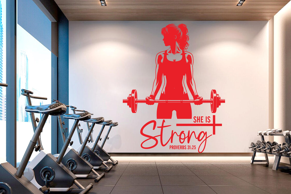 She is Strong Gym Wall Decal Afro Girl Power fitness Quote Decor Workout Art Vinyl Gym Wall Stickers Bedroom Gym Workout Girl Crossfit 640RS
