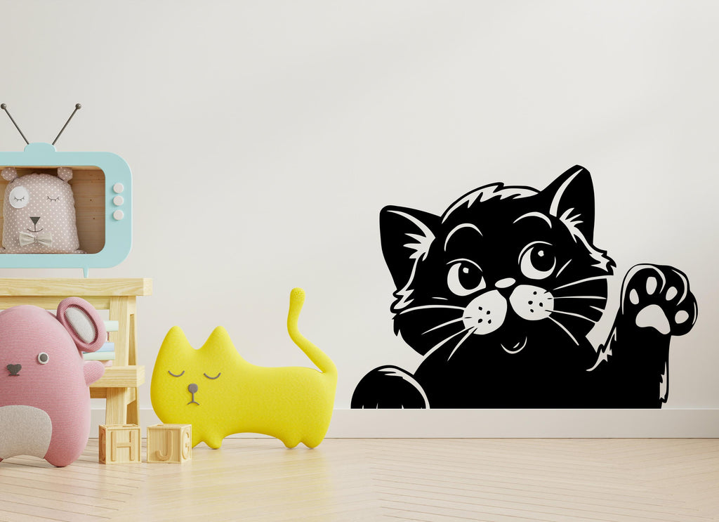 Peeking Cat Wall Art Decal, Cat wall decals, Gift for Kids, Grooming wall decor, Veterinary decals, Pet shop cat wall vinyl decal 635LU