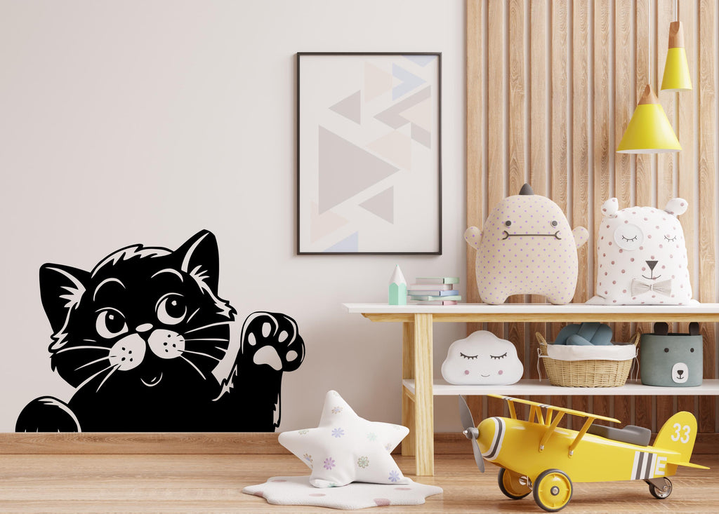 Peeking Cat Wall Art Decal, Cat wall decals, Gift for Kids, Grooming wall decor, Veterinary decals, Pet shop cat wall vinyl decal 635LU