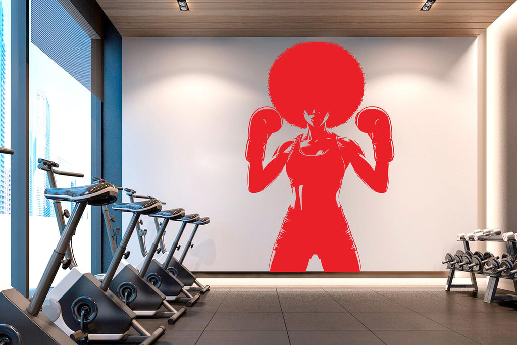 Boxing Girl Gym Wall Decal Afro Girl Power fitness Quote Decor Workout Art Vinyl Gym Wall Stickers Bedroom Gym Workout Girl Crossfit 643RS