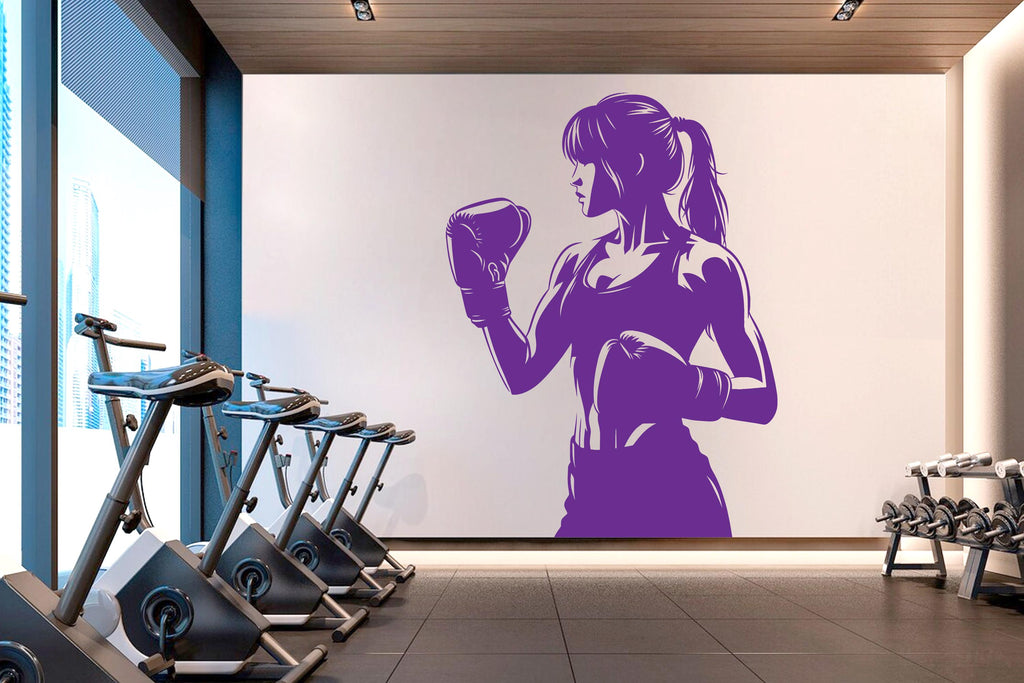 Boxing Girl Gym Wall Decal Girl Power fitness Quote Decor Workout Art Vinyl Gym Wall Stickers Bedroom Gym Workout Girl Crossfit 645RS