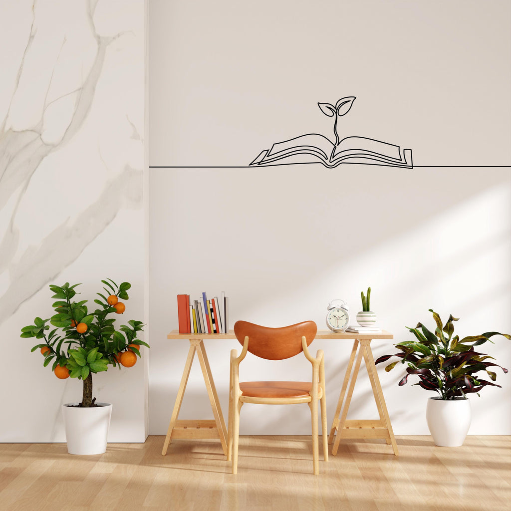Book Line Art Minimalist Wall Decor, Library vinyl wall art decals, education decals, reading room, nurseries, school, kids gifts 636LU
