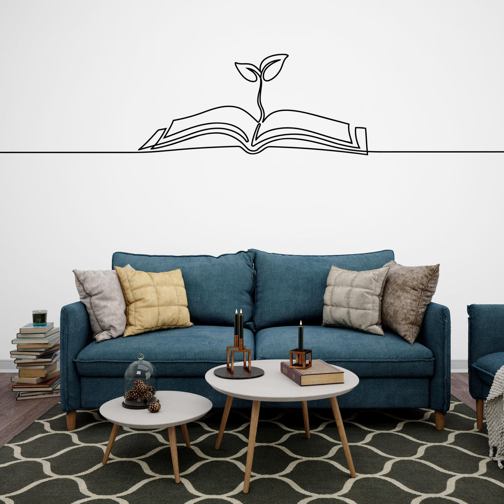 Book Line Art Minimalist Wall Decor, Library vinyl wall art decals, education decals, reading room, nurseries, school, kids gifts 636LU