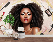 Load image into Gallery viewer, Beauty Salon wallpaper, Beautiful Afro women wall mural, Eyelashes wallpaper, Office Decor, Business Wall Decal, Wall Art Office 653RS