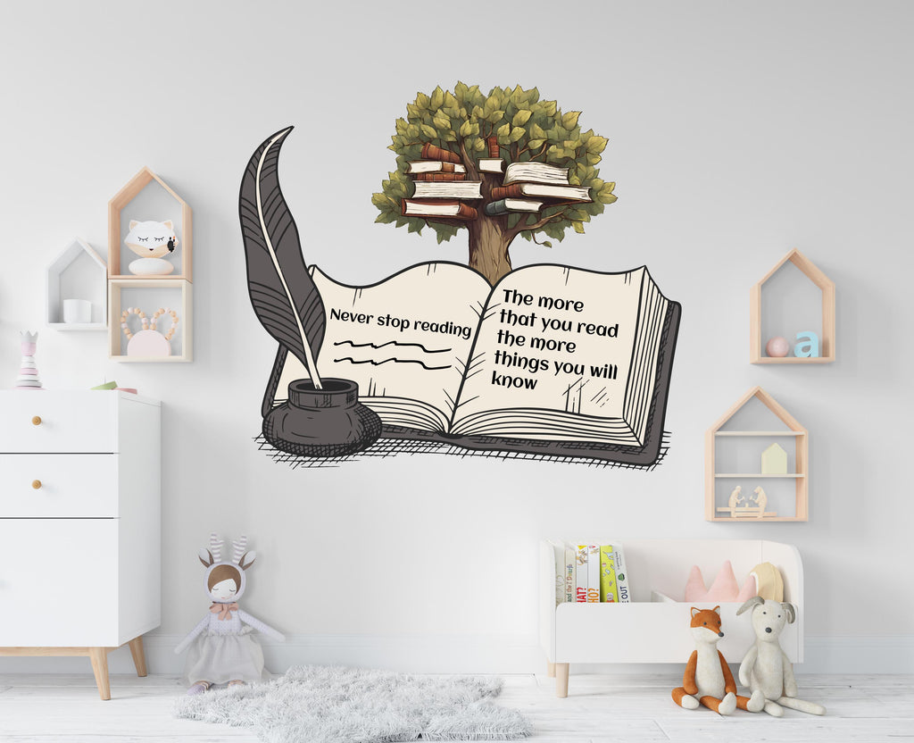 Library Book Tree Wall Art Decal, Library Wall Decal, Education Decals, Kids Room, Reading room, Nurseries, School, Kids Gifts, Dorm 637LU