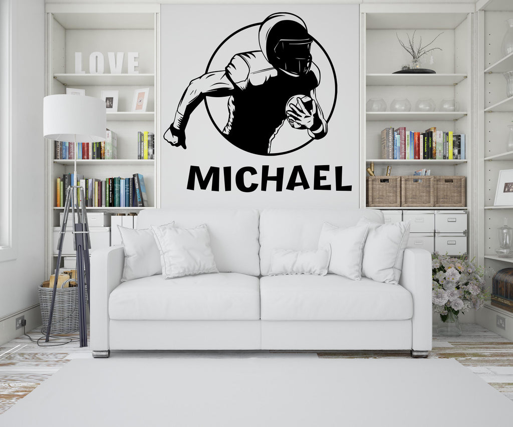 Large Custom Name American Football wall decal Sport Wall Decal Kids Decal Personalized Gifts wall Vinyl Wall Sticker Boy Room 623LU
