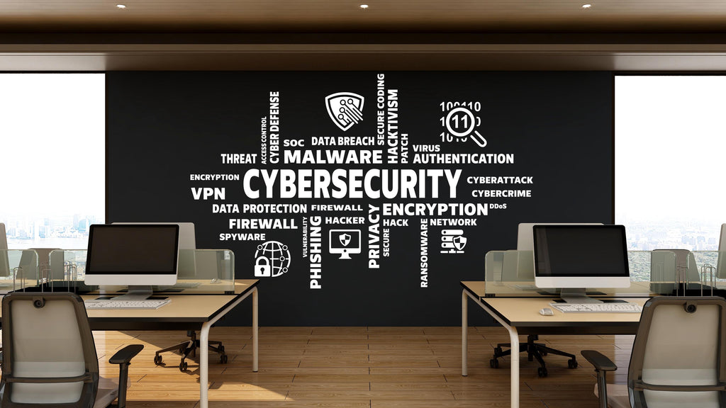 Cybersecurity Word Cloud Wall Decal | Hacker, Encryption, Malware & Tech Security Vinyl Sticker | Custom Cyber Security Office Decor 624LU