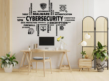 Load image into Gallery viewer, Cybersecurity Word Cloud Wall Decal | Hacker, Encryption, Malware &amp; Tech Security Vinyl Sticker | Custom Cyber Security Office Decor 624LU