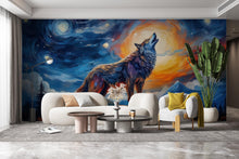 Load image into Gallery viewer, Wolf Howling Wall Graphics Peel and Stick Animal room Wallpaper Nursery Self Adhesive Watercolor nursery wall decor Mural 621RS