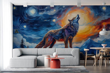 Load image into Gallery viewer, Wolf Howling Wall Graphics Peel and Stick Animal room Wallpaper Nursery Self Adhesive Watercolor nursery wall decor Mural 621RS