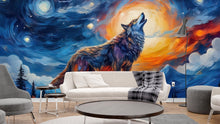 Load image into Gallery viewer, Wolf Howling Wall Graphics Peel and Stick Animal room Wallpaper Nursery Self Adhesive Watercolor nursery wall decor Mural 621RS