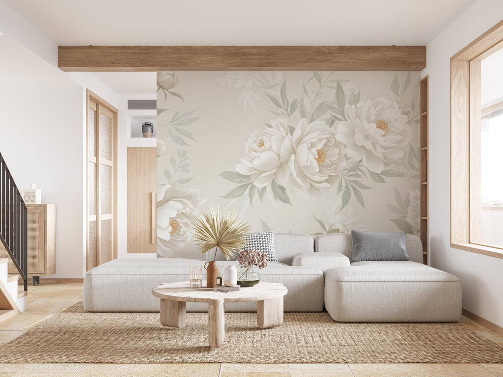 White Peony Wall Graphics Peel and Stick Flower room Wallpaper Peony Self Adhesive Watercolor nursery wall decor Mural 622RS